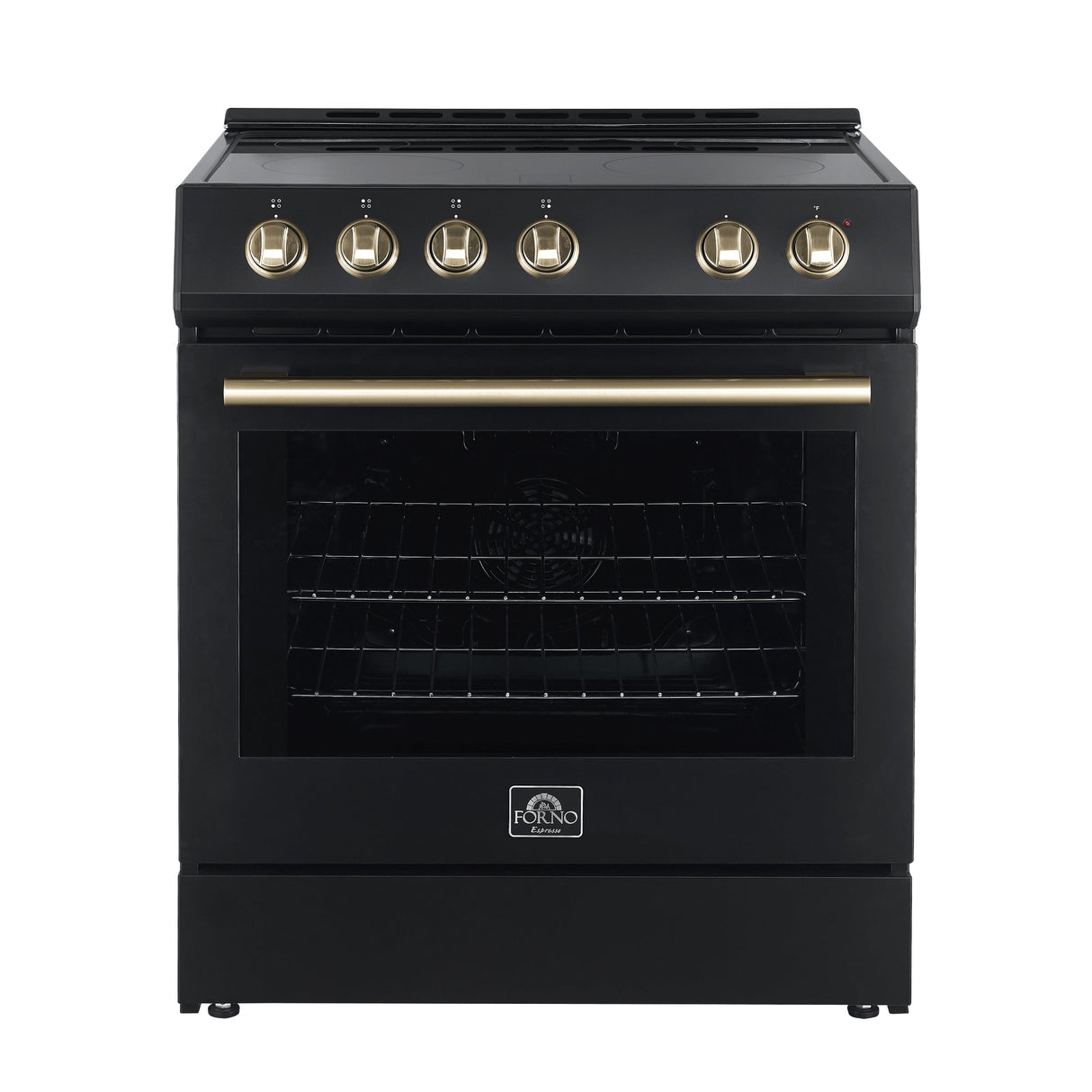 FORNO Espresso Leonardo 30" 5 cu. ft. Electric Range in Black with Antique Brass Handles, FFSEL6012-30BLK