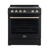 FORNO Espresso Leonardo 30" 5 cu. ft. Electric Range in Black with Antique Brass Handles, FFSEL6012-30BLK