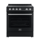 FORNO Espresso Package - 30" Electric Range, Range Hood, Refrigerator and Dishwasher in Black with Silver Handles