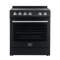 FORNO Espresso Package - 30" Electric Range, Range Hood, Refrigerator and Dishwasher in Black with Silver Handles