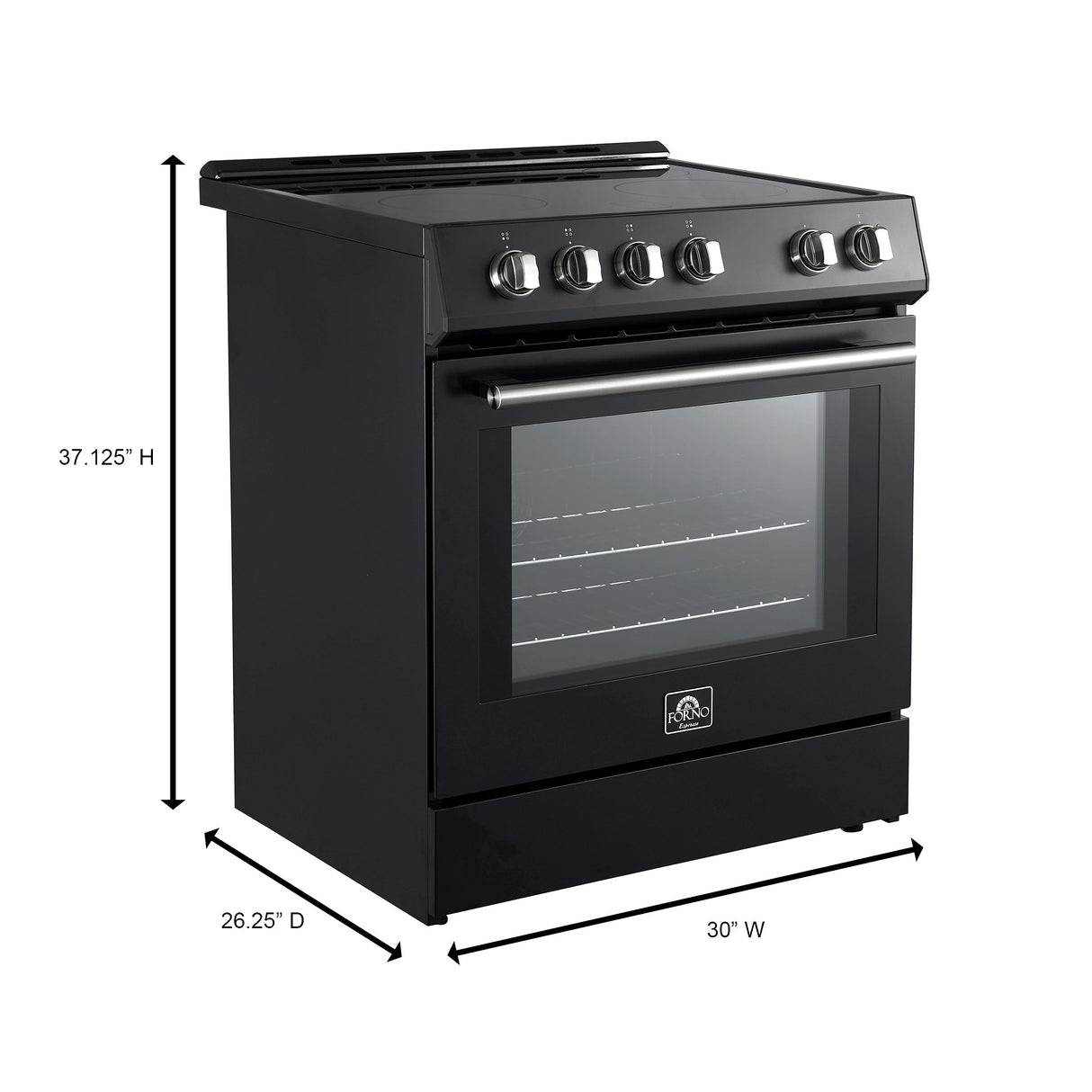 FORNO Espresso Leonardo 30" 5 cu. ft. Electric Range in Black with Antique Brass Handles, FFSEL6012-30BLK