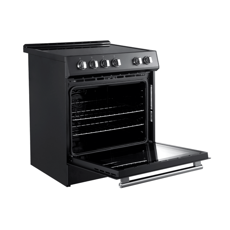 FORNO Espresso Package - 30" Electric Range, Refrigerator and Dishwasher in Black with Silver Handles