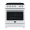 FORNO Espresso Package - 30" Electric Range, Range Hood, Refrigerator and Dishwasher in White with Silver Handles