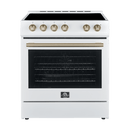 FORNO Espresso Package - 30" Electric Range and Refrigerator in White with Antique Brass Handles