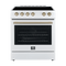 FORNO Espresso Package - 30" Electric Range, Range Hood, Refrigerator and Dishwasher in White with Antique Brass Handles