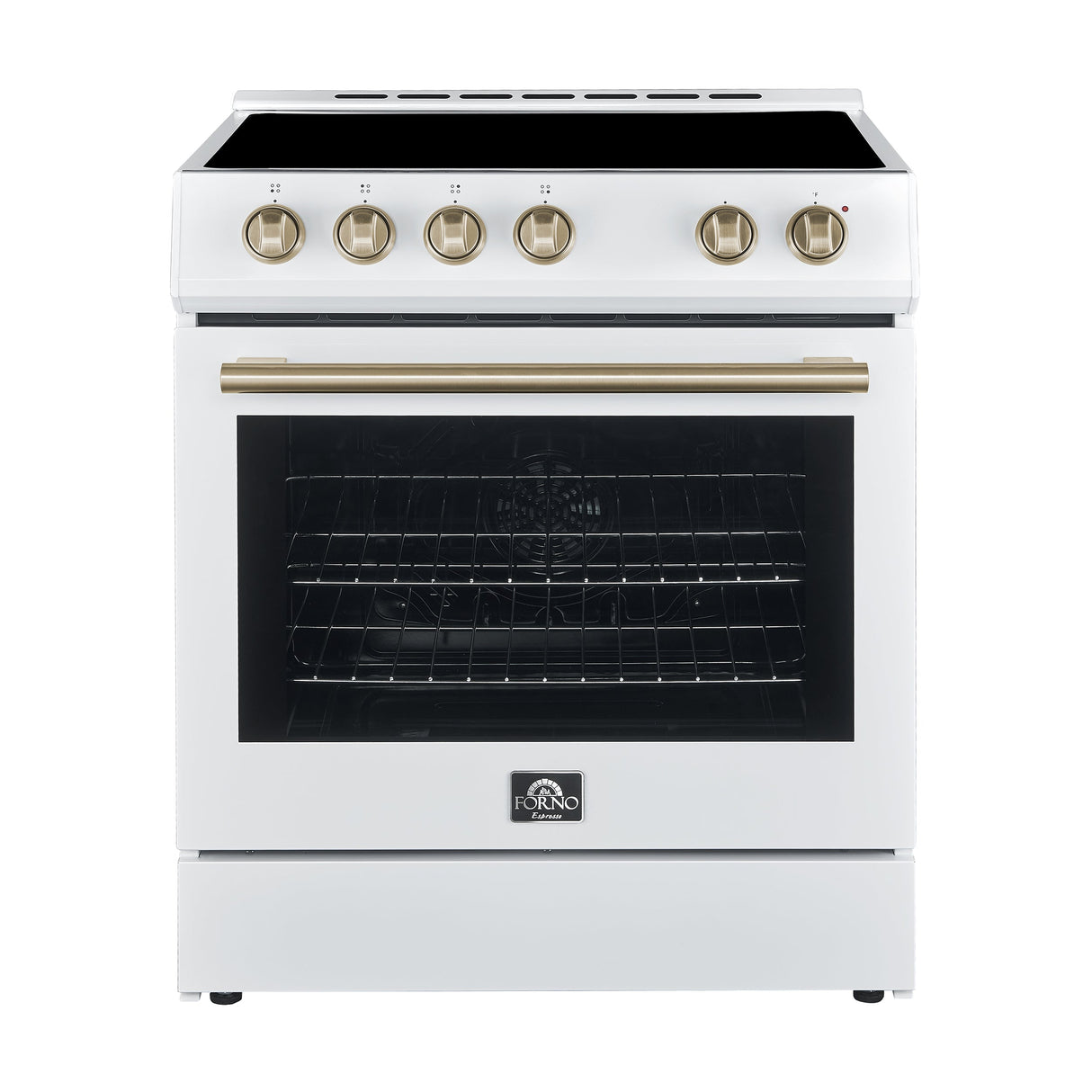 FORNO Espresso Leonardo 30" 5 cu. ft. Electric Range in White with Antique Brass Handles, FFSEL6012-30WHT