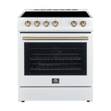 FORNO Espresso Leonardo 30" 5 cu. ft. Electric Range in White with Antique Brass Handles, FFSEL6012-30WHT