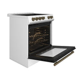 FORNO Espresso Leonardo 30" 5 cu. ft. Electric Range in White with Antique Brass Handles, FFSEL6012-30WHT