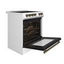 FORNO Espresso Leonardo 30" 5 cu. ft. Electric Range in White with Antique Brass Handles, FFSEL6012-30WHT