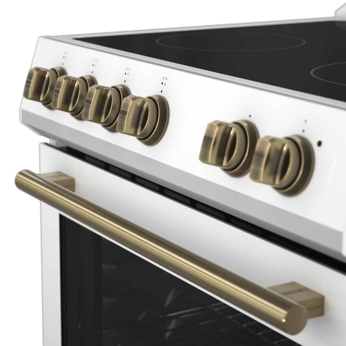 FORNO Espresso Leonardo 30" 5 cu. ft. Electric Range in White with Antique Brass Handles, FFSEL6012-30WHT