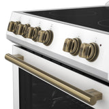 FORNO Espresso Leonardo 30" 5 cu. ft. Electric Range in White with Antique Brass Handles, FFSEL6012-30WHT