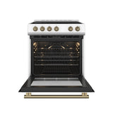 FORNO Espresso Leonardo 30" 5 cu. ft. Electric Range in White with Antique Brass Handles, FFSEL6012-30WHT