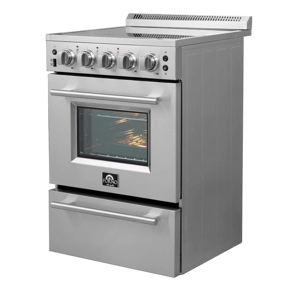 FORNO Loiano 24" 2.3 cu. ft. Freestanding Electric Range with 4 Element Burners in Stainless Steel, FFSEL6069-24