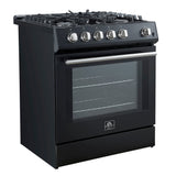 FORNO Espresso Leonardo 30" 5 cu. ft. Gas Range in Black with Silver Handles, FFSGS1116-30BLK