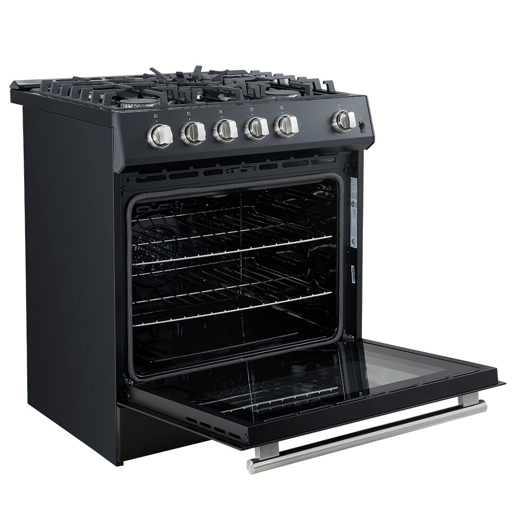 FORNO Espresso Leonardo 30" 5 cu. ft. Gas Range in Black with Silver Handles, FFSGS1116-30BLK