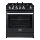 FORNO Espresso Leonardo 30" 5 cu. ft. Gas Range in Black with Silver Handles, FFSGS1116-30BLK