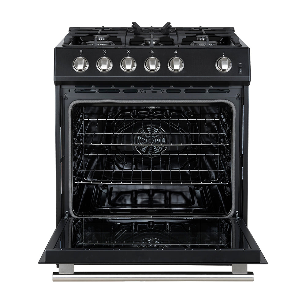 FORNO Espresso Leonardo 30" 5 cu. ft. Gas Range in Black with Silver Handles, FFSGS1116-30BLK