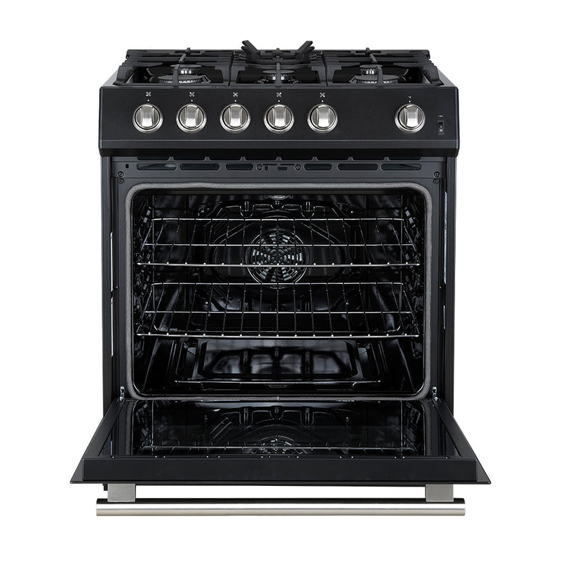 FORNO Espresso Leonardo 30" 5 cu. ft. Gas Range in Black with Silver Handles, FFSGS1116-30BLK