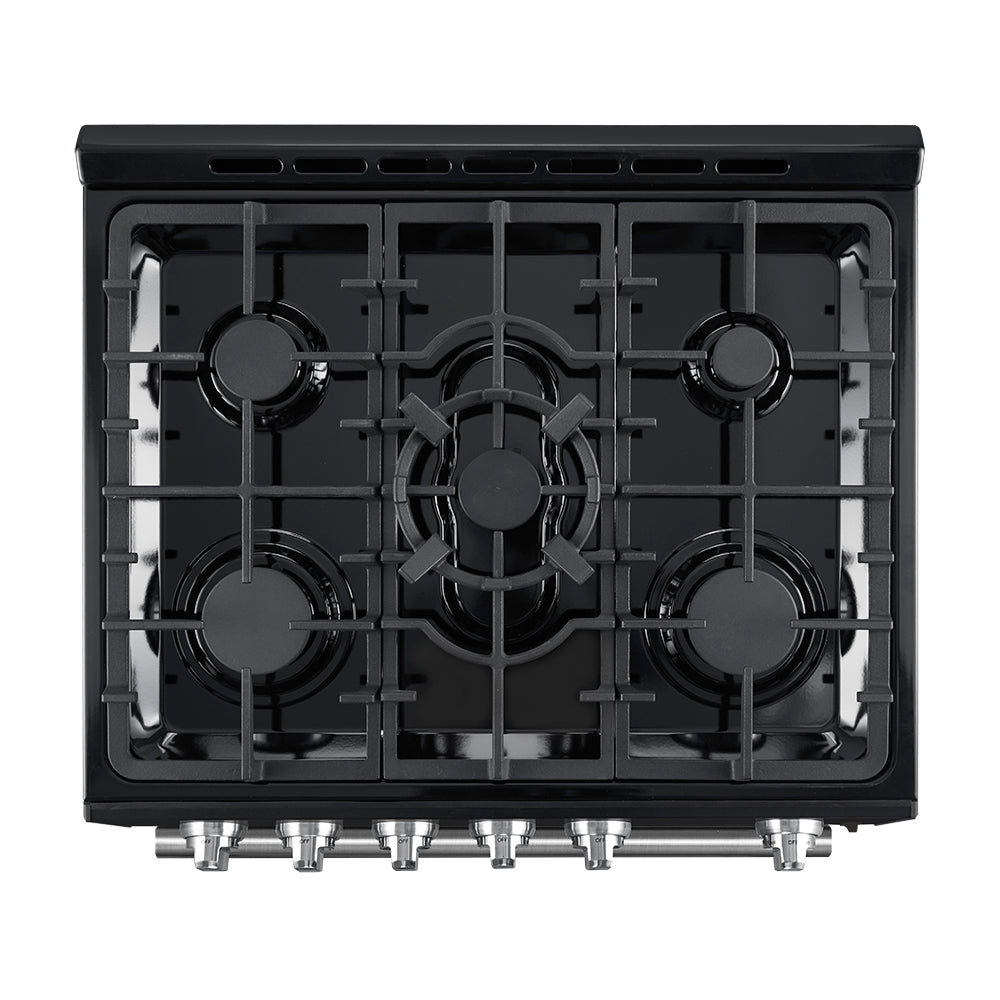 FORNO Espresso Leonardo 30" 5 cu. ft. Gas Range in Black with Silver Handles, FFSGS1116-30BLK