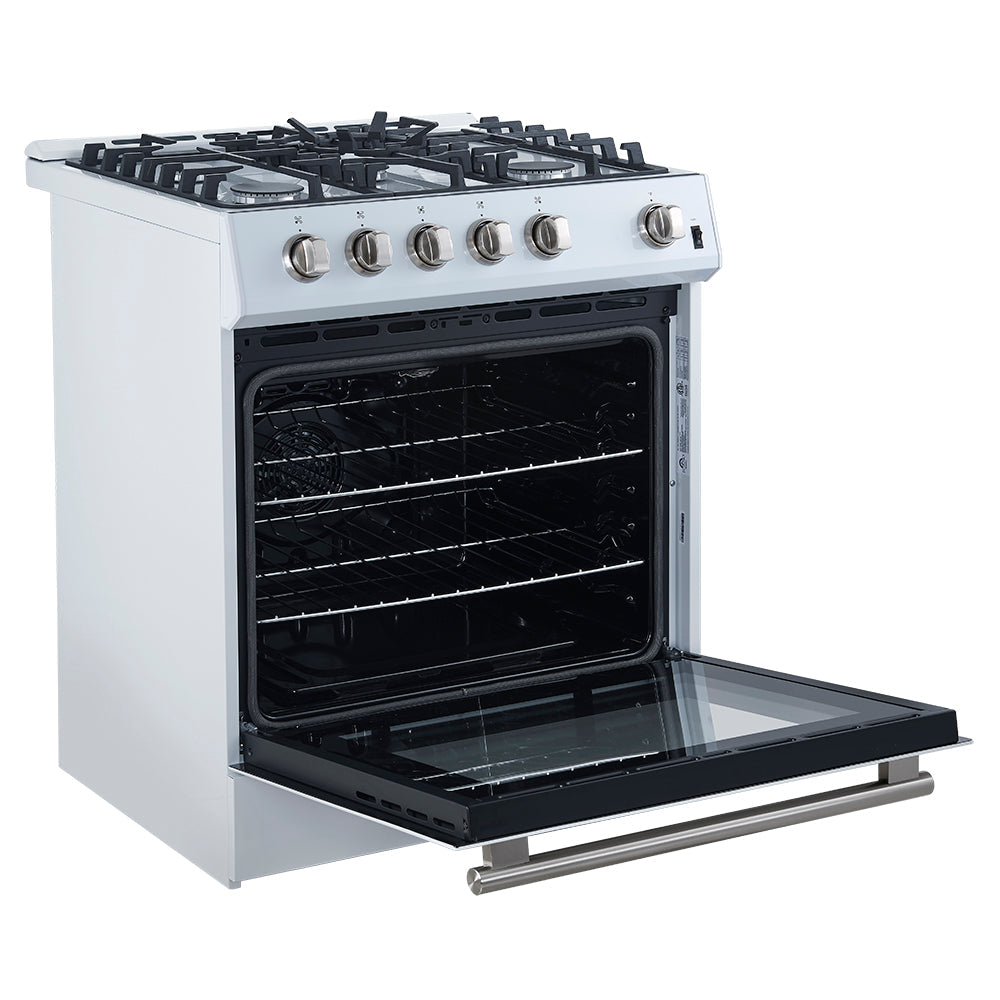 FORNO Espresso Leonardo 30" 5 cu. ft. Gas Range in White with Silver Handles, FFSGS1116-30WHT