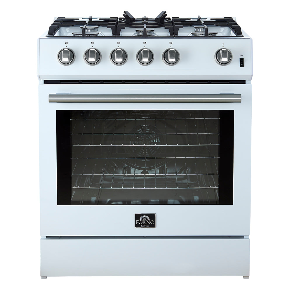 FORNO Espresso Leonardo 30" 5 cu. ft. Gas Range in White with Silver Handles, FFSGS1116-30WHT