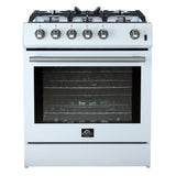 FORNO Espresso Leonardo 30" 5 cu. ft. Gas Range in White with Silver Handles, FFSGS1116-30WHT