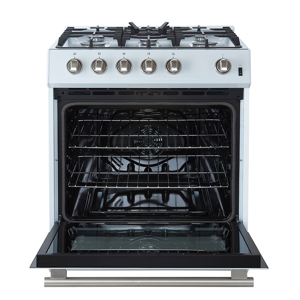 FORNO Espresso Leonardo 30" 5 cu. ft. Gas Range in White with Silver Handles, FFSGS1116-30WHT