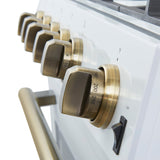 FORNO Espresso Leonardo 30" 5 cu. ft. Gas Range in White with Antique Brass Handles, FFSGS1116-30WHT