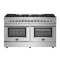 FORNO Galiano 60" 8.64 cu. ft. Dual Fuel Range with 10 Italian Burners in Stainless Steel, FFSGS6156-60