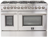 FORNO Appliance Package - 48" Dual Fuel Range, Range Hood, 60" Refrigerator, Dishwasher, Microwave, Wine Cooler