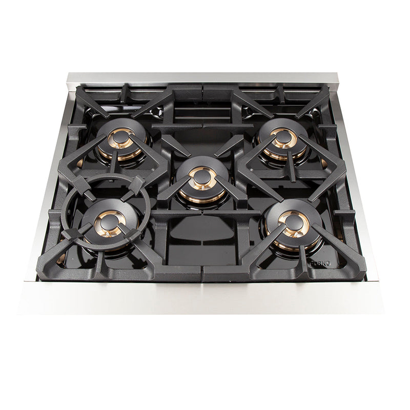 FORNO Capriasca 30" 4.32 cu. ft. Dual Fuel Range with 5 Italian Burners in Stainless Steel, FFSGS6187-30