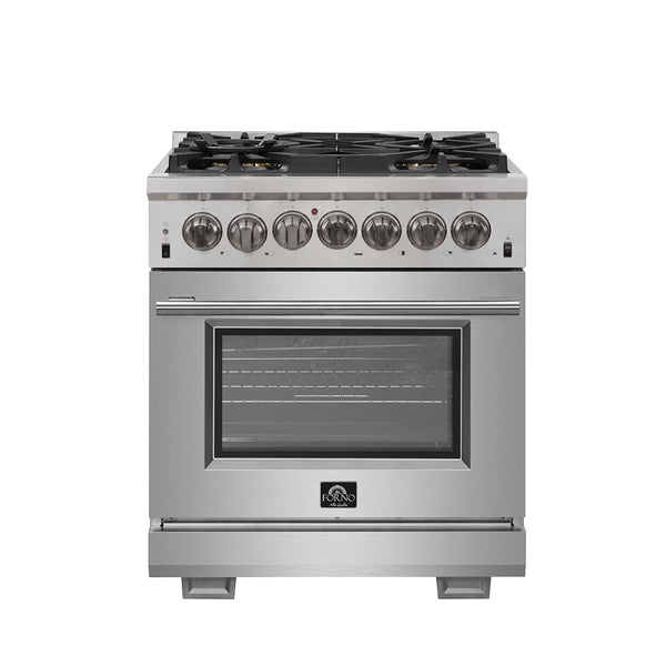 FORNO Capriasca 30" 4.32 cu. ft. Dual Fuel Range with 5 Italian Burners in Stainless Steel, FFSGS6187-30