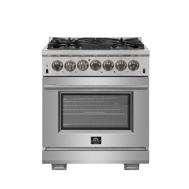 FORNO Capriasca 30" 4.32 cu. ft. Dual Fuel Range with 5 Italian Burners in Stainless Steel, FFSGS6187-30
