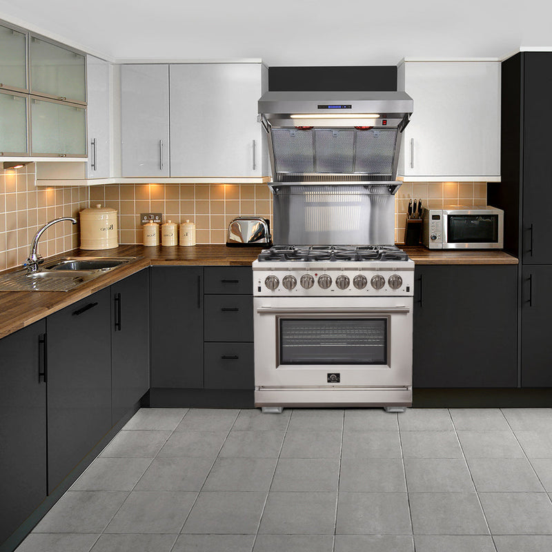 FORNO Capriasca 36" 5.36 cu. ft. Dual Fuel Range with 6 Italian Burners in Stainless Steel, FFSGS6187-36