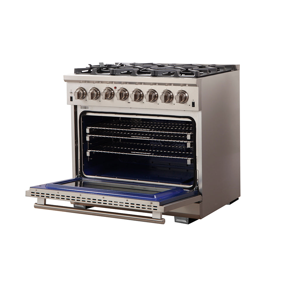 FORNO Capriasca 36" 5.36 cu. ft. Dual Fuel Range with 6 Italian Burners in Stainless Steel, FFSGS6187-36