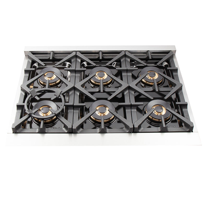 FORNO Capriasca 36" 5.36 cu. ft. Dual Fuel Range with 6 Italian Burners in Stainless Steel, FFSGS6187-36