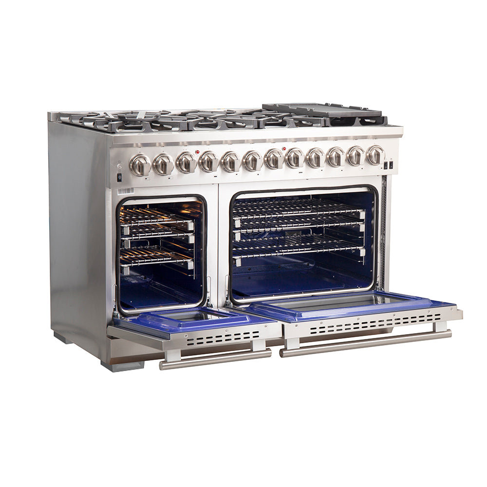 FORNO Capriasca 48" 6.58 cu. ft. Dual Fuel Range with 8 Italian Burners in Stainless Steel, FFSGS6187-48