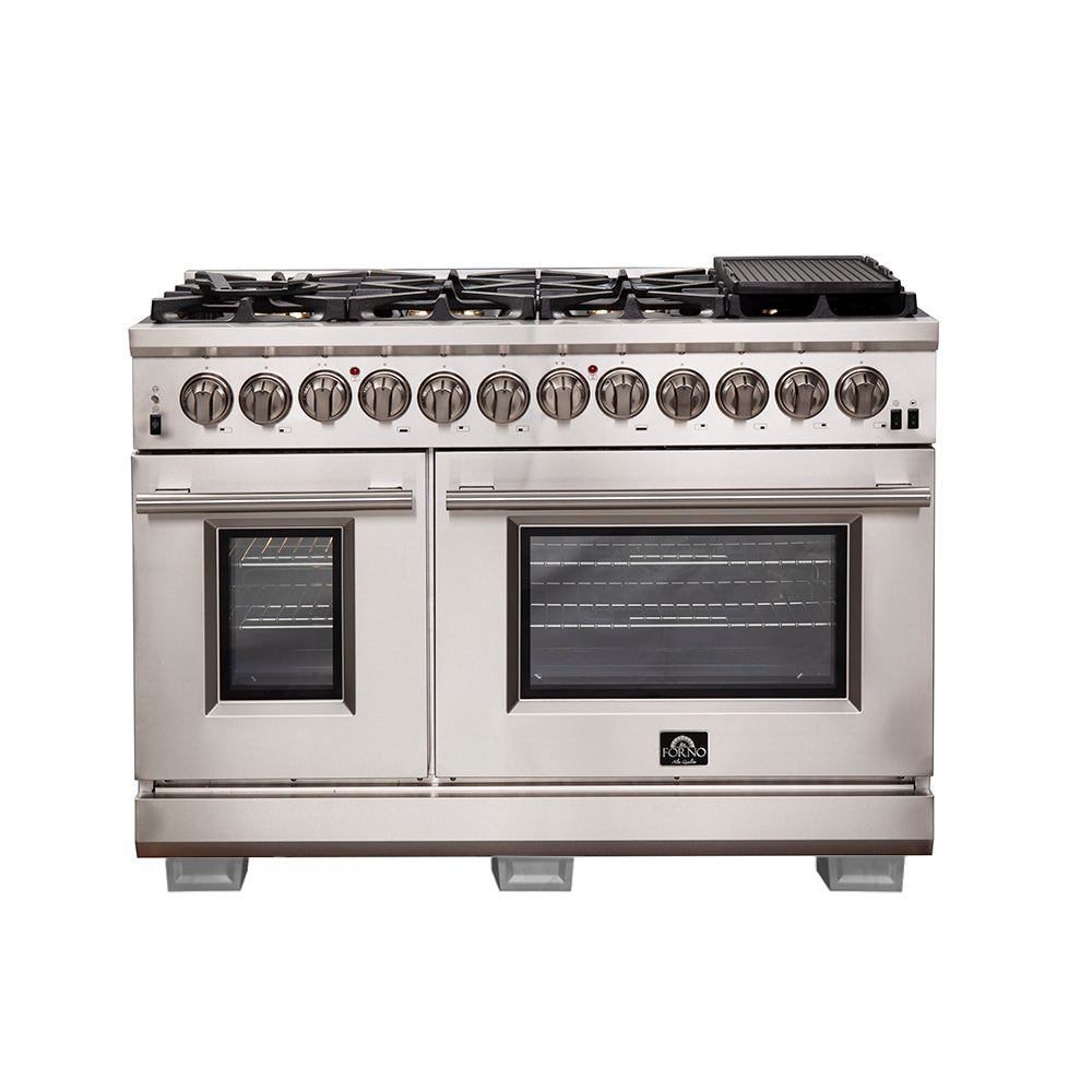 FORNO Capriasca 48" 6.58 cu. ft. Dual Fuel Range with 8 Italian Burners in Stainless Steel, FFSGS6187-48