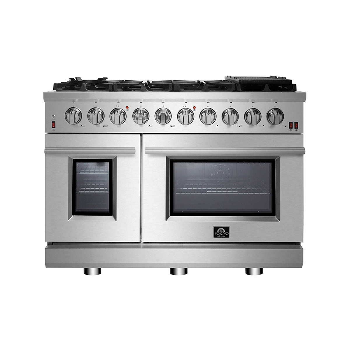 FORNO Appliance Package - 48" Gas Range, Range Hood, 60" Refrigerator, Dishwasher, Microwave Drawer, Wine Cooler, AP-FFSGS6239-48-9