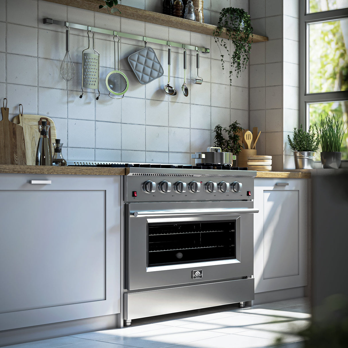 FORNO Galiano 36" 5.36 cu. ft. Gas Range with 6 Italian Burners in Stainless Steel, FFSGS6244-36