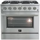 FORNO Package - 36 Inch Gas Range, Wall Mount Range Hood, Refrigerator, Microwave Drawer, Dishwasher, AP-FFSGS6244-36-8