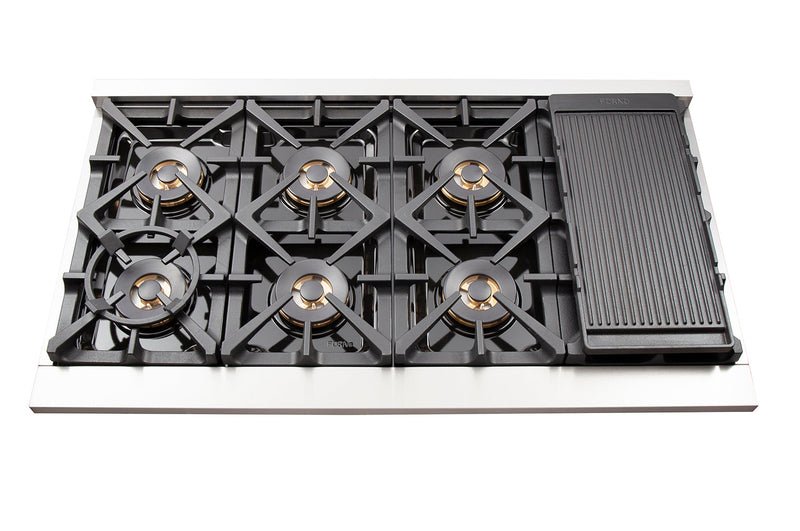 FORNO Capriasca 48″ 6.58 cu. ft. Gas Range with 8 Italian Burners in Stainless Steel, FFSGS6260-48