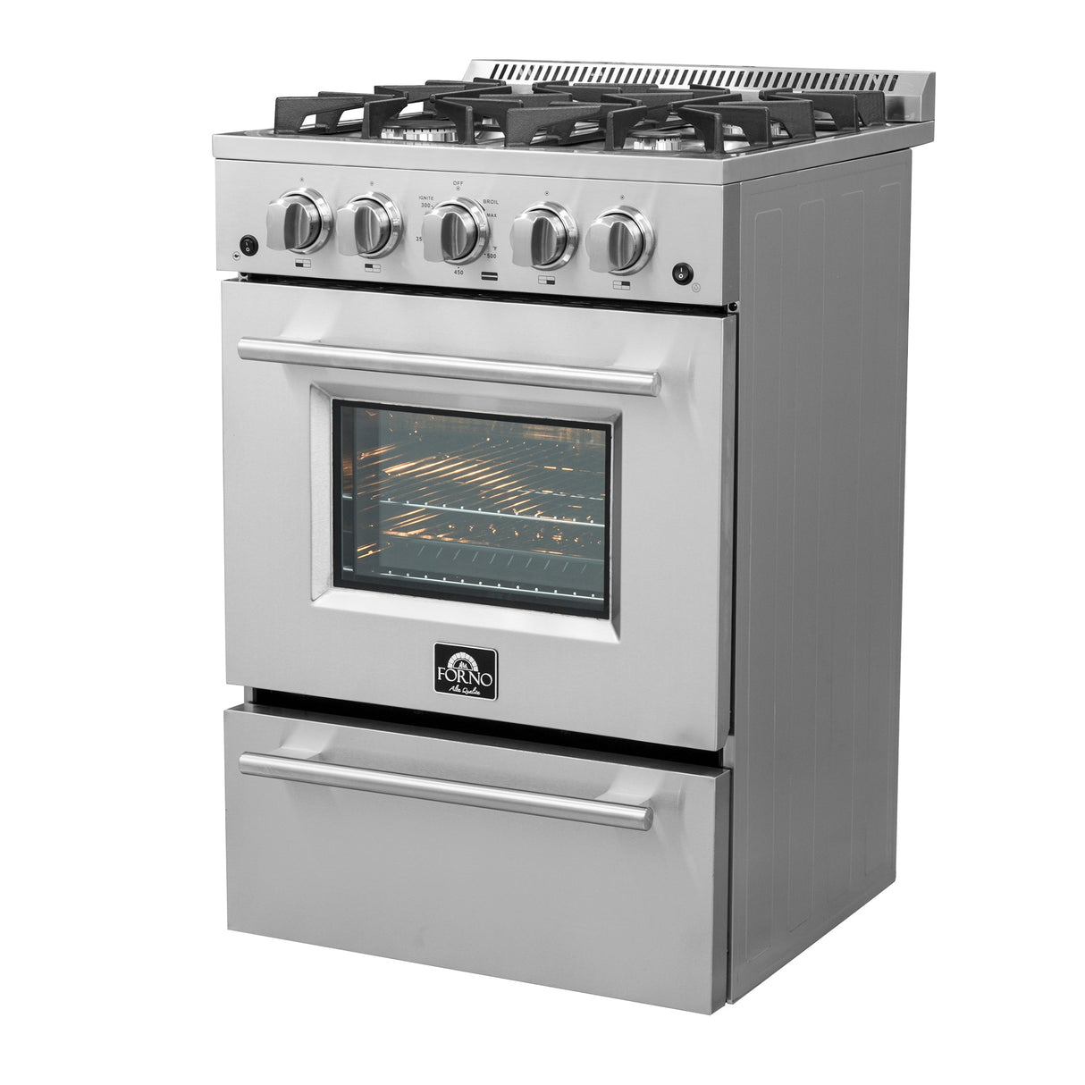 FORNO Breno 24" 2.3 cu. ft. Freestanding Gas Range with 4 Sealed Burners in Stainless Steel, FFSGS6272-24