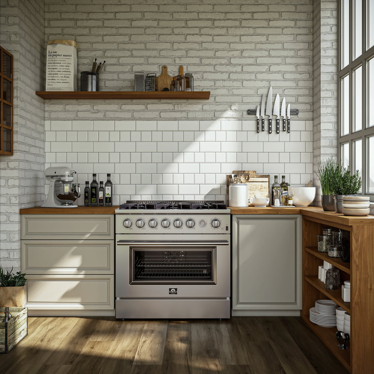 FORNO Marco 36" 5.36 cu.ft. Gas Range with 6 Burners and Built-In Temperature Gauge, FFSGS6277-36