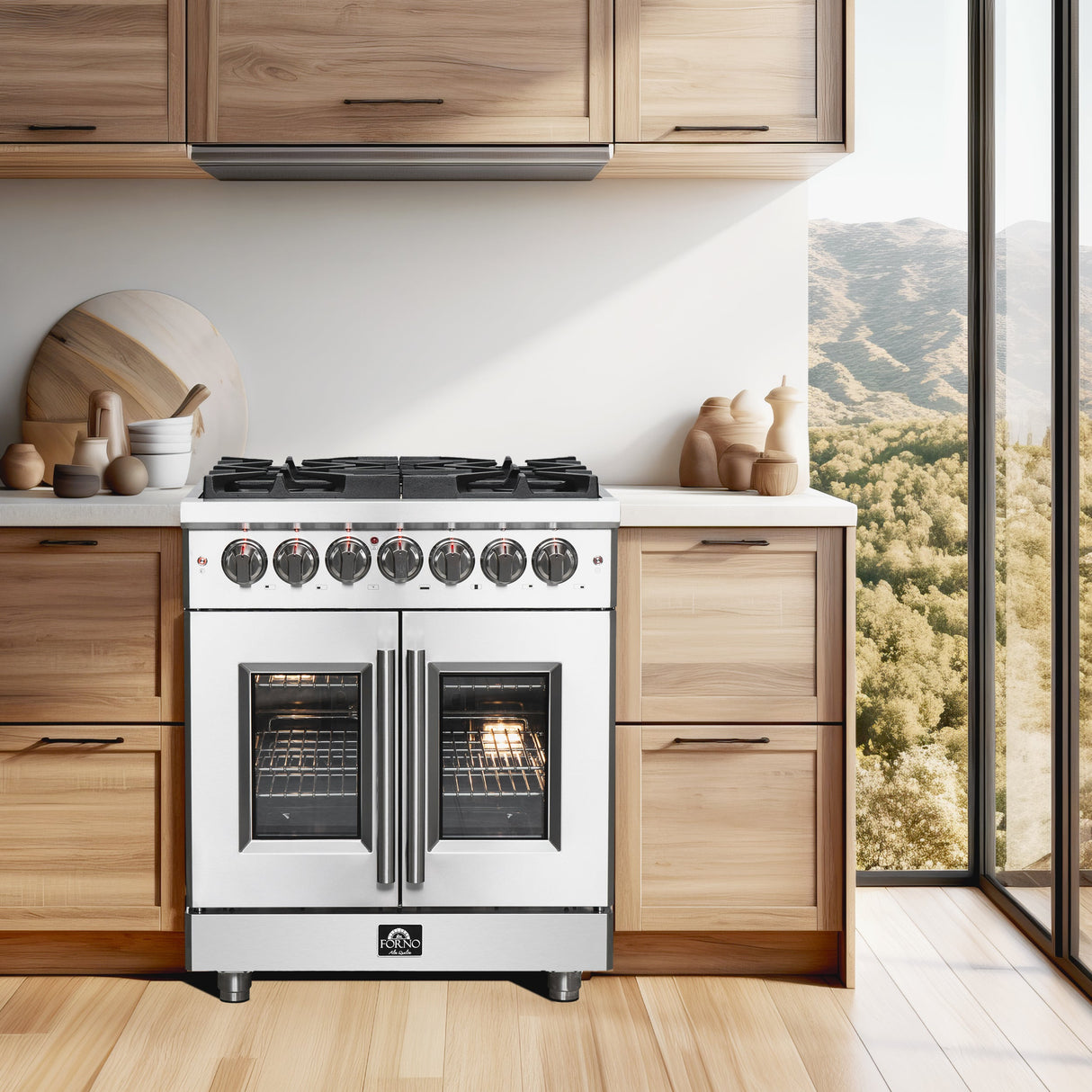 FORNO Massimo 30″ 4.32 cu. ft. Freestanding French Door Dual Fuel Range with 5 Burners, FFSGS6325-30