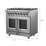 FORNO Massimo 36" 5.36 cu. ft. Freestanding French Door Dual Fuel Range with 6 Burners, FFSGS6325-36