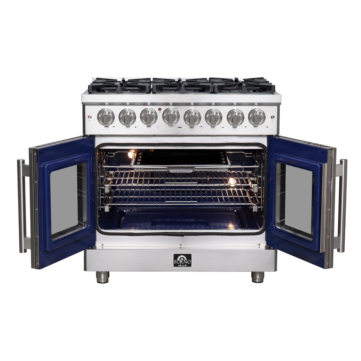 FORNO Massimo 36" 5.36 cu. ft. Freestanding French Door Dual Fuel Range with 6 Burners, FFSGS6325-36