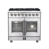 FORNO Massimo 36" 5.36 cu. ft. Freestanding French Door Dual Fuel Range with 6 Burners, FFSGS6325-36