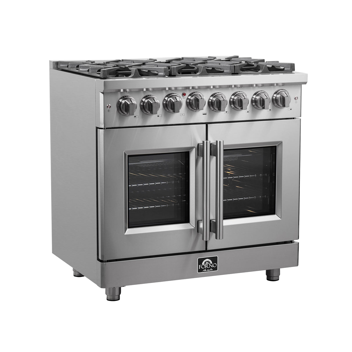 FORNO Massimo 36" 5.36 cu. ft. Freestanding French Door Dual Fuel Range with 6 Burners, FFSGS6325-36
