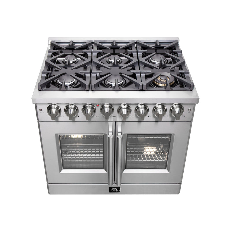 FORNO Massimo 36" 5.36 cu. ft. Freestanding French Door Dual Fuel Range with 6 Burners, FFSGS6325-36